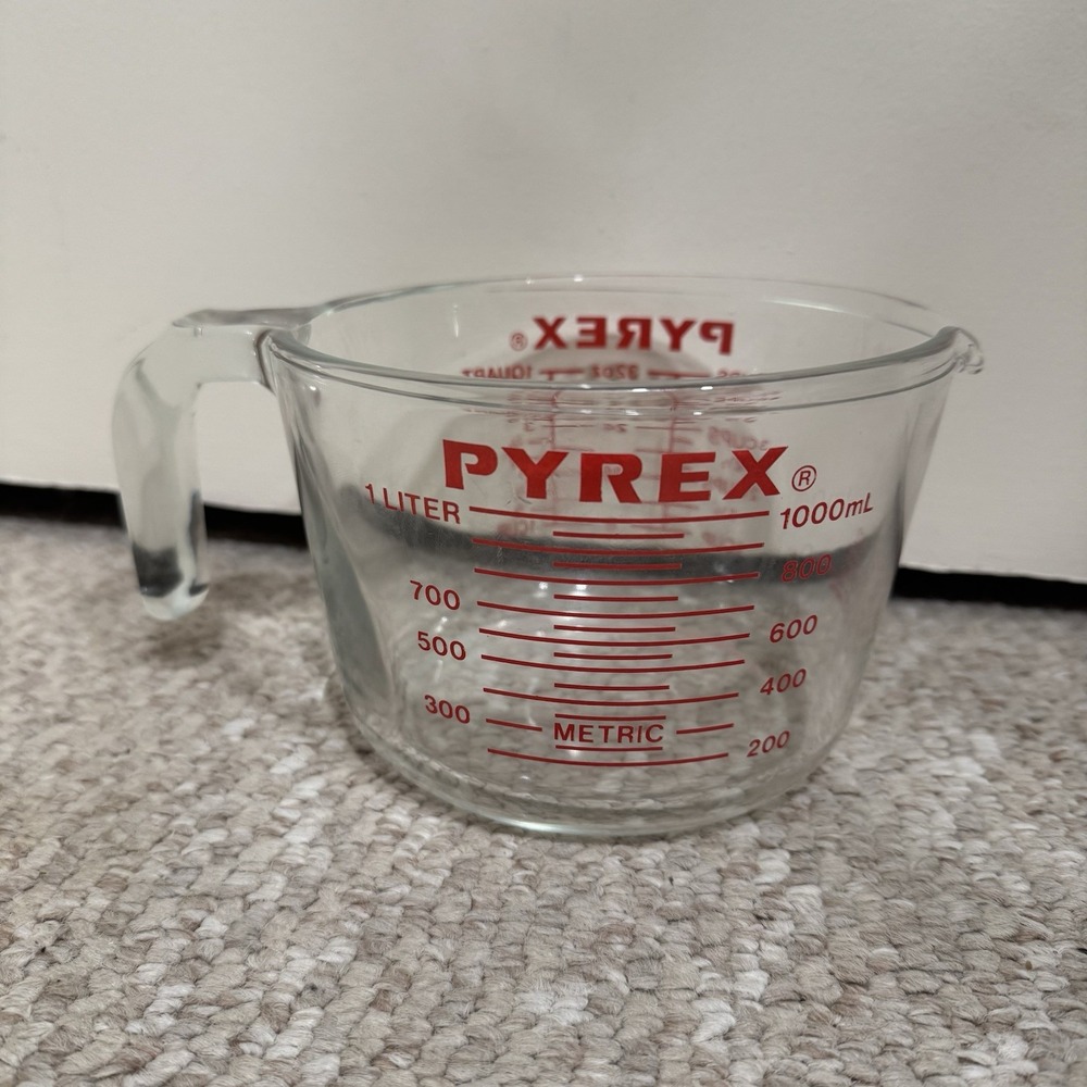 Vintage PYREX #532 HANDLE 4-Cup 1-Quart Red Lettering Glass Measuring Cup